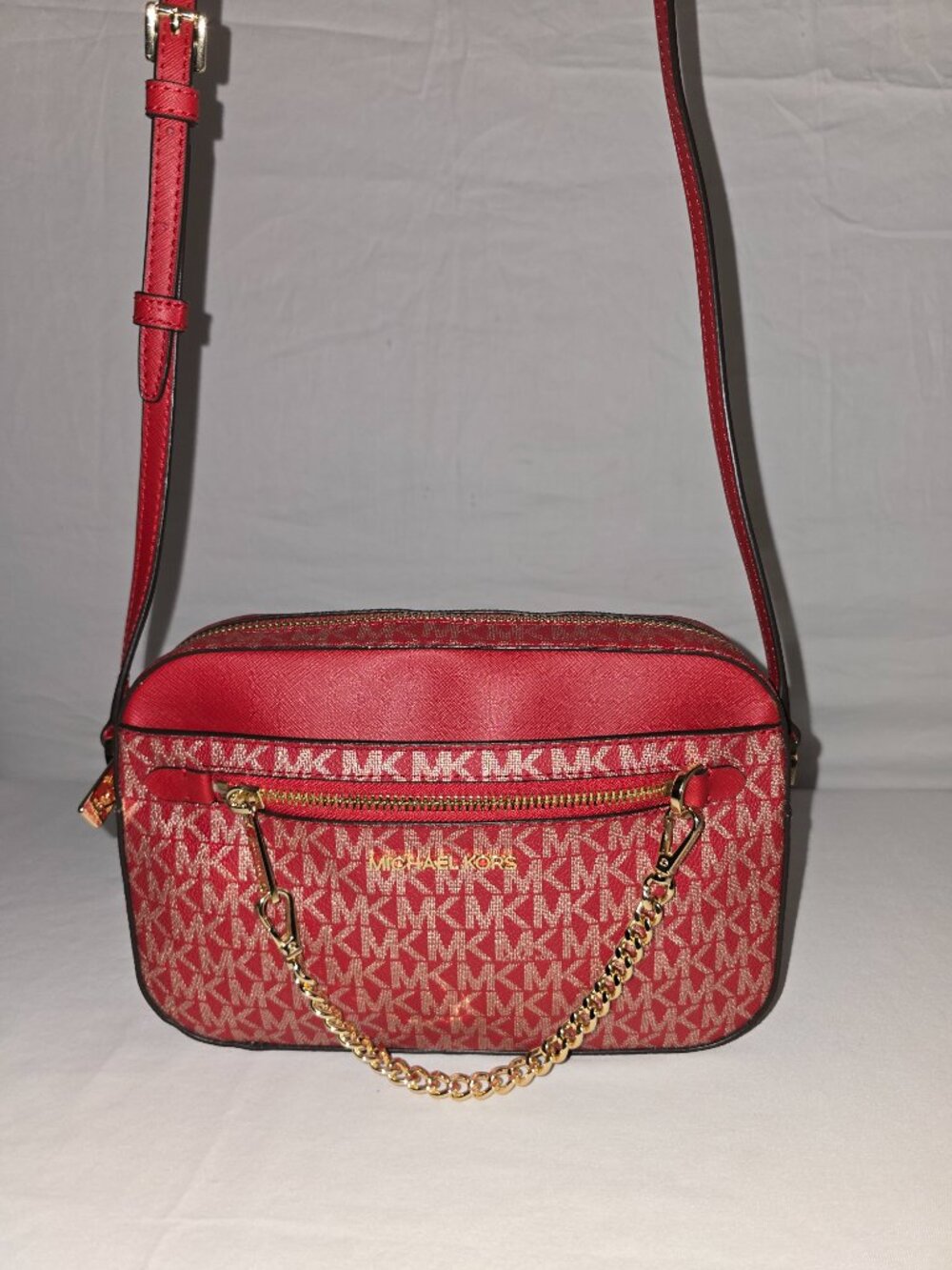 Michael Kors Jet Set Large Logo Crossbody Bag Chain Purse Handbag Cherry NWOT